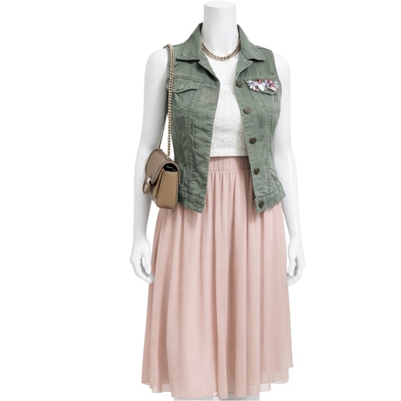 Dolled Up Army Fatigue Green Rhinestone Pocketed Vest - Picture 2 of 15